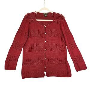 Eddie Bauer Womens Crochet Knit Cardigan Sweater Size Large Dainty Linen Cotton